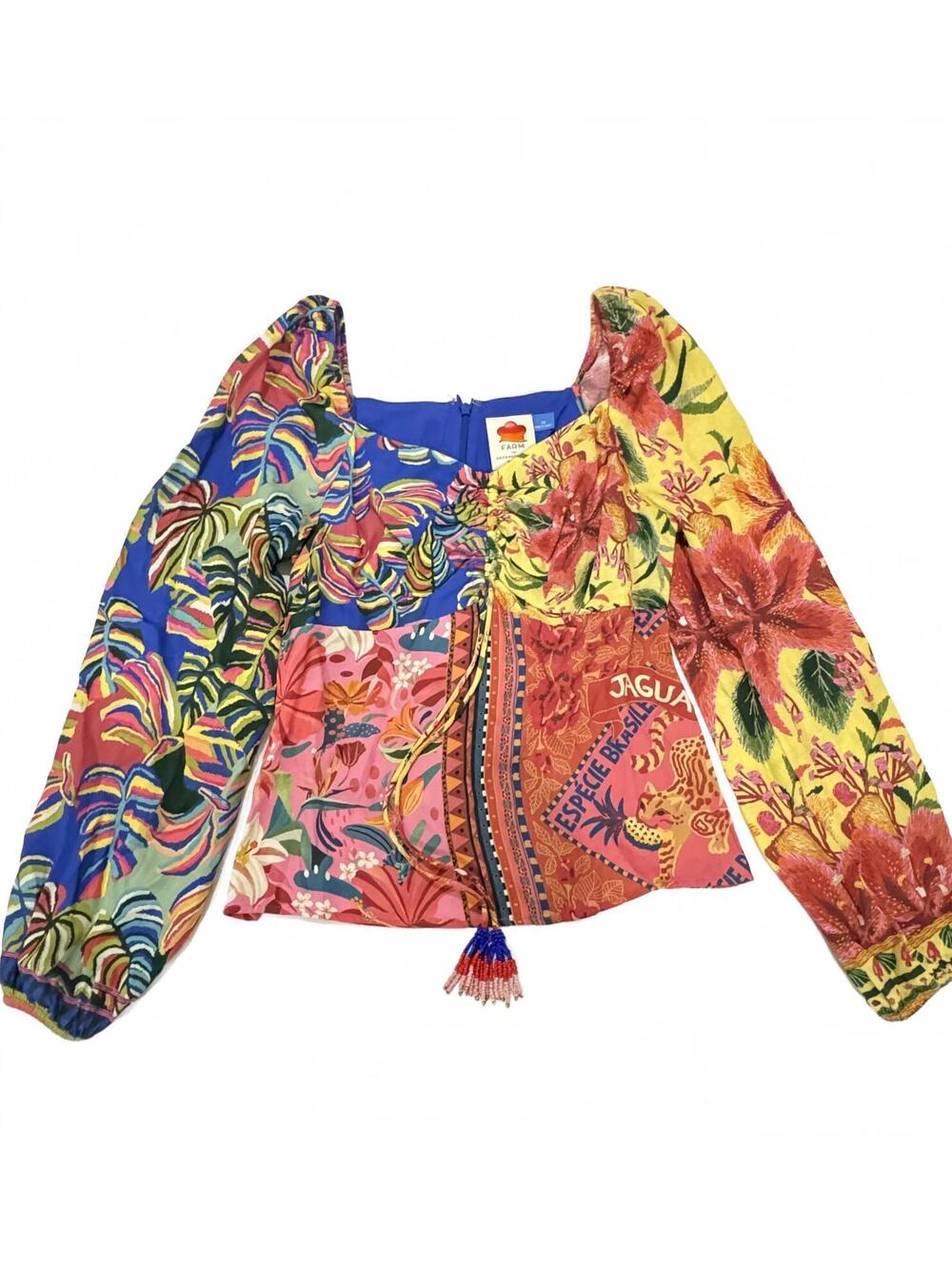FARM Rio x Anthropologie Tropical Floral Puff Sleeve Blouse XS - Picture 4 of 9